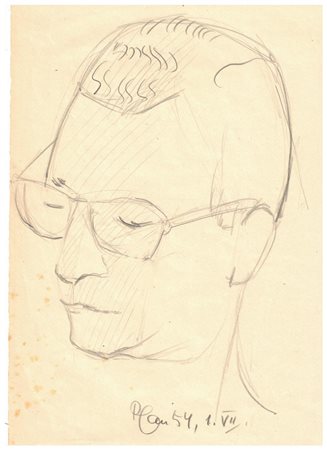 Disegno a matita su carta raffigurante volto di uomo, Sigfrido Pfau (Abbazia,...