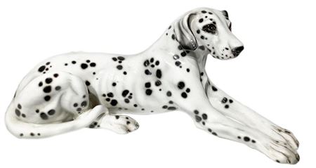Ronzan, Scultura in terraglia raffigurante cane Dalmata. H cm 19. Lunghezza...