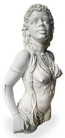Vivai del Sud, statua a mezzo busto raffigurante giovane tribale, in ceramica...
