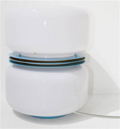 Stilux, lampada da tavolo in vetro e metallo laccato azzurro anni 60. H cm...