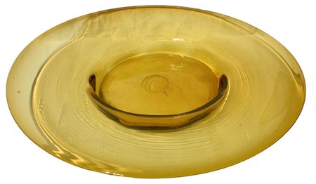 Grande centrotavola in vetro di Murano giallo pagliesco. Diametro cm 41,5