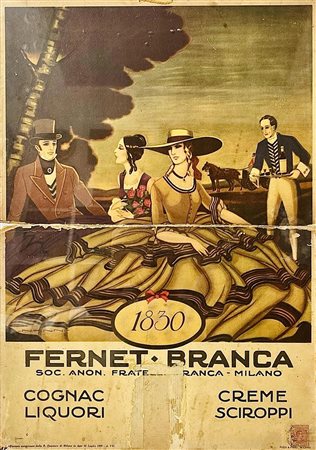 Fernet-Branca, cartoncino pubblicitario da supporto a calendario. Datato con...