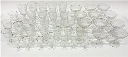 Parte di servizio di bicchieri in cristallo con orlo dorato composto da undici