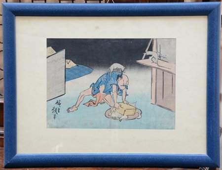 Ando Hiroshige. "Scena umoristica" incisione a colori, provenienza Uragami Sokyu