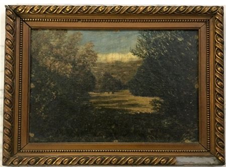 Ignoto "Prato nel bosco" olio su cartone (cm 32x43) (difetti) In cornice