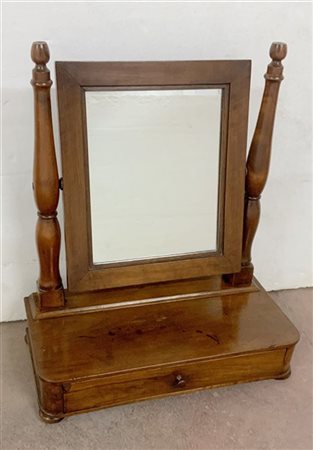 Psiche da tavolo con montanti torniti e cassetto, secolo XIX (cm 42x50x21) (dif