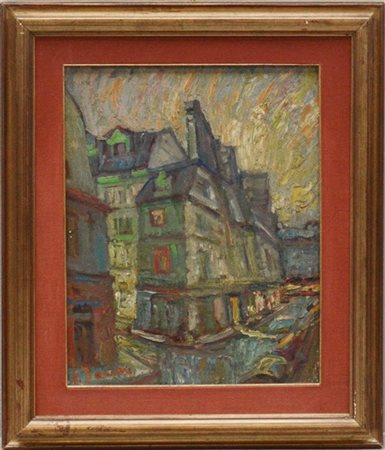 F. Baroni "Le vieux Paris - Rue du haut pave" 1966 olio su tela (cm 50x40) firm