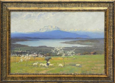 Romeo Pellegata "Paesaggio montano" olio su tela (cm 60x90) Firmato in basso a d