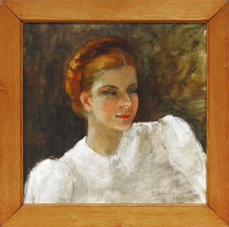 Carla Maria Maggi "Ritratto femminile" 1936, olio su cartone telato (cm 50x50) F