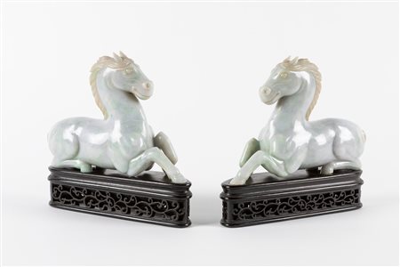Due cavalli in giadeite, Cina inizi secolo XX