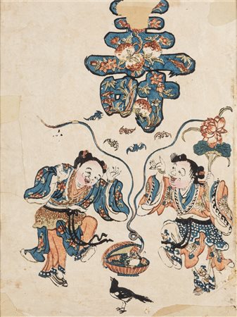 Quattro incisioni con interventi a tempera e acquerello, Cina secolo XIX