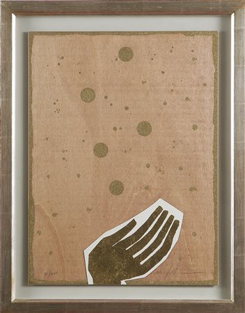 PALADINO MIIMMO (n. 1948) La neve. Serigrafia su legno, oro in foglia,...