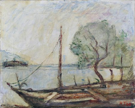TOSI ARTURO (1871 - 1956) Barca a Montisola - Lago d'Iseo. 1952. Olio su...