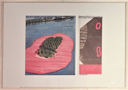 Christo SURROUNDED ISLANDS, MIAMI 1983 cromolitografia, cm 76x56 non numerata...