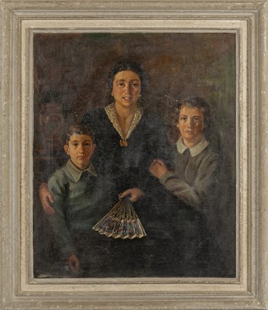 "Ritratto di famiglia" olio, f.to in b.a 