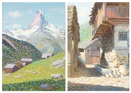 Carlo Costantino Tagliabue - a) Il Cervino visto da Zermatt b) Rustico in...