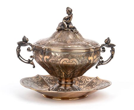 Coppa francese con coperchio in argento 950/1000 - Pairigi 1855-1882, argentiere Tourquet Alexandre-Auguste