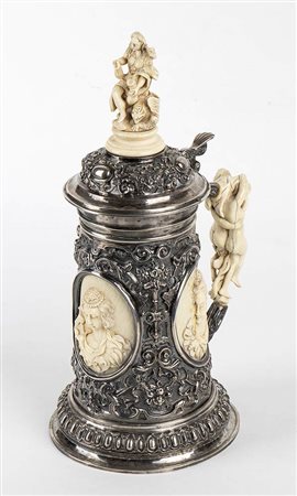 Tankard tedesco in argento e avorio - XVIII secolo