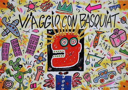 DONZELLI BRUNO (n. 1941) Viaggio con Basquiat. Serigrafia polimaterica. Cm...