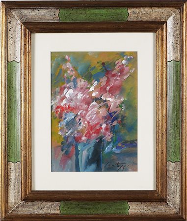 SCATIZZI SERGIO (1918 - 2009) Fiore. Olio su carta. Cm 38x28. Autentica...