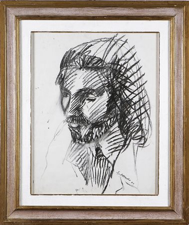 LOFFREDO SILVIO (n. 1921) Volto, 1962. Carboncino su carta. Cm 70x50. Firma e...