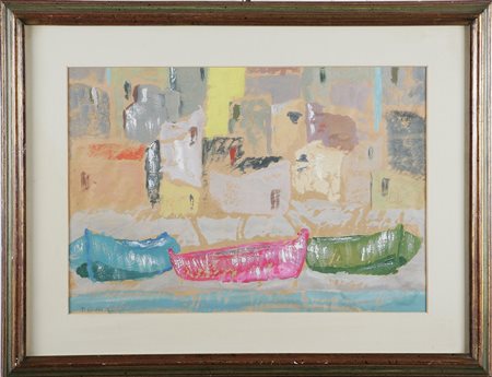 FANESI BRUNO (n. 1915) Barch, 1955. Tempera su carta. Cm 33x48. Firma e anno...