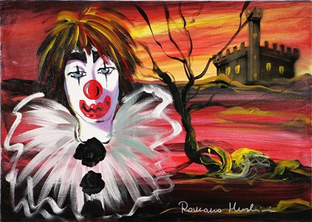 MUSSOLINI ROMANO (1927 - 2008) Clown. Olio su tela. Cm 50x70x1,7. Autentica...