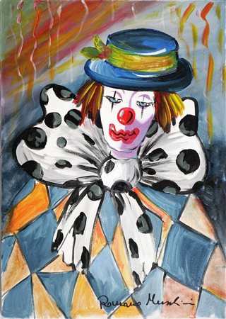 MUSSOLINI ROMANO (1927 - 2008) Clown. Olio su tela. Cm 50x70x1,7. Autentica...