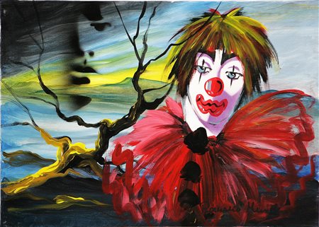 MUSSOLINI ROMANO (1927 - 2008) Clown. Olio su tela. Cm 50x70x1,7. Autentica...