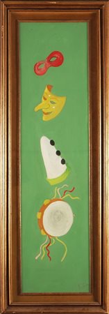 GONZAGA GIOVAN FRANCESCO (1921 - 2007) Maschere Olio su tavola. Cm 129x34,5....