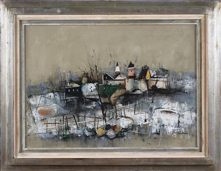 GARINO PIERO (1922 - 2009) Paesaggio di città. Olio su tela. Cm 50x70. Firma...