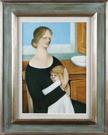 ARTINI PAOLO (n. 1929) Donna con bambino. Olio su tela. Cm 70x50. Firma in...