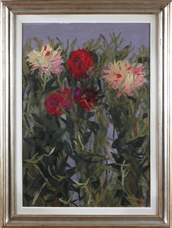 GRAZZINI RENZO (1912 - 1990) Fiori. Olio su tavola. Cm 100x70. Firma in basso...