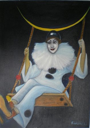 FIORONI LUCIANO Pierrot. Olio su tela. Cm 50x70. Firma in basso a destra.