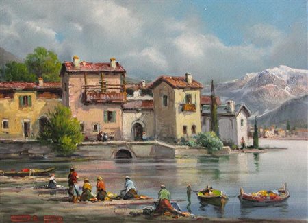 DE ROSA Lago di Como. Olio su tela. Cm 30x40. Firma in basso a sinistra.