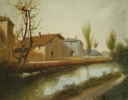 SCHILLER F. Paesaggio. Olio su tela. Cm 40x50. Firma in basso a destra.