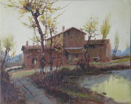 SCHILLER F. Paesaggio. Olio su tela. Cm 40x30. Firma in basso a sinistra.