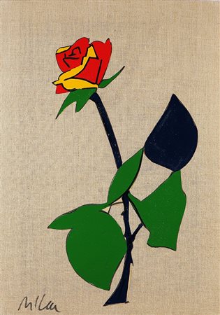 LODOLA MARCO (n. 1955) Rosa. Tecnica mista su tela grezza. Cm 100x70. Collage...