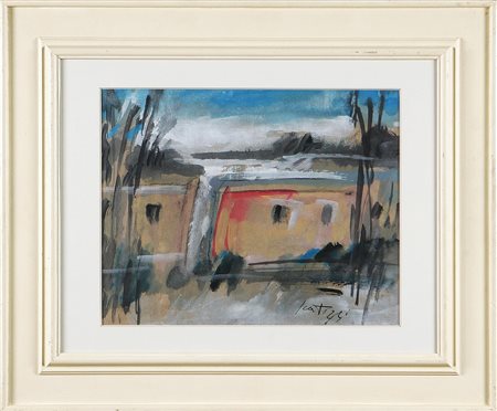 SCATIZZI SERGIO (1918 - 2009) Campagna. Olio su carta. Cm 30x35. Autentica...