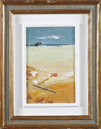 SCATIZZI SERGIO (1918 - 2009) Spiaggia. Olio su tavola. Cm 30x20. Autentica...