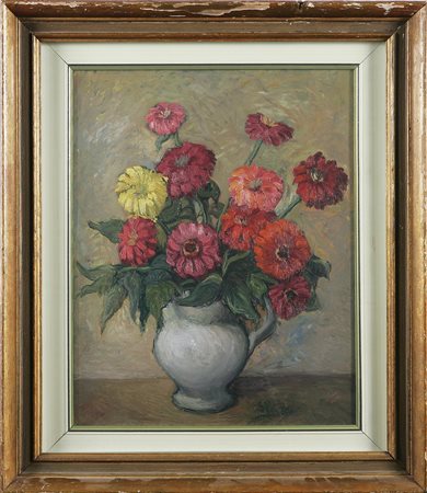 MONTI Vaso di fiori, 1922. Olio su tavola. Cm 49,5x39. Firma e data in basso...