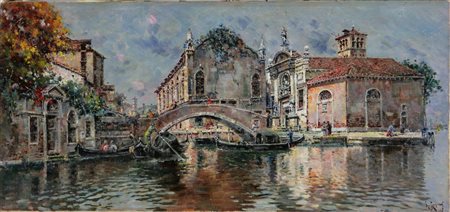 REGOSA A. Venezia Olio su tela. Cm 35,5x76. Firma in basso a destra.