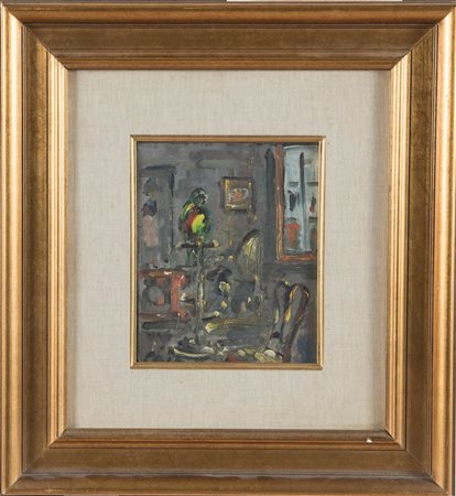 Filippo de Pisis (Ferrara 1896 - Brugherio 1956), “Interno con cocò”, 1948.