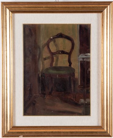 Alfredo Protti (Bologna 1882 - 1949), “Interno con seggiola”.