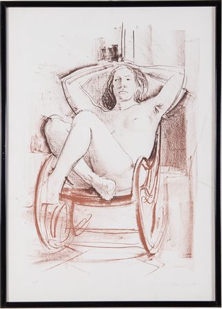 Pietro Annigoni (Milano 1910 - Firenze 1988), “Nudo maschile in sedia a dondolo”.