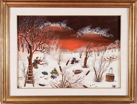 Franca Restelli (Gualtieri 1935 - Guastalla 1992), “Tramonto sotto la neve”, 1985.