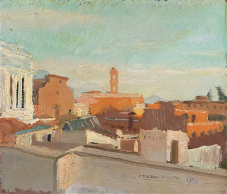 Orazio Amato (Anticoli Corrado 1884-Roma 1952)  - Roma, veduta del Campidoglio con l'Ara Coeli e il Vittoriano