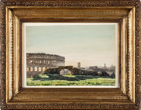 Pietro Sassi (Alessandria 1834-Roma 1905)  - "Schizzo, Il Colosseo preso dalla parte Nord da sulle rovine delle Terme di Diocleziano", 1878