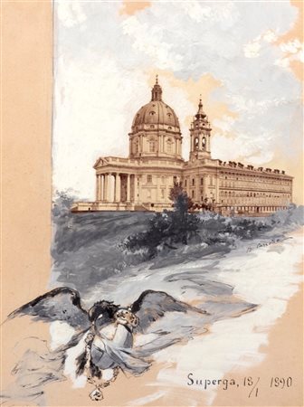 Basilio Cascella (Pescara 1860-Roma 1950)  - La Basilica di Superga, 1890