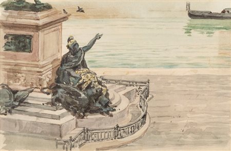 Ettore Ferrari (Roma 1845-1929)  - Dettaglio del monumento equestre a Vittorio Emanuele II in Venezia: Venezia trionfante